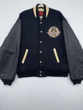 Vintage 90 Harley Davidson Taz Leather Varsity Bomber Jacket Looney Tunes XLarge